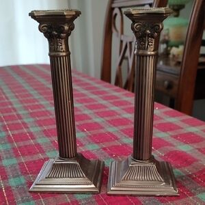 Two Beautiful Pewter candle holders 8 1/4 In Tall